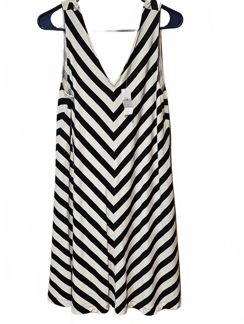Ann Taylor Loft Womens Dress Size Medium Striped White and Navy Blue Nwt Ret $65